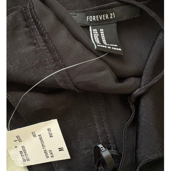 Black Satin Cami Top M Open Back Y2K Style Spaghetti Strap Minimal Chic NWT - Picture 6 of 7